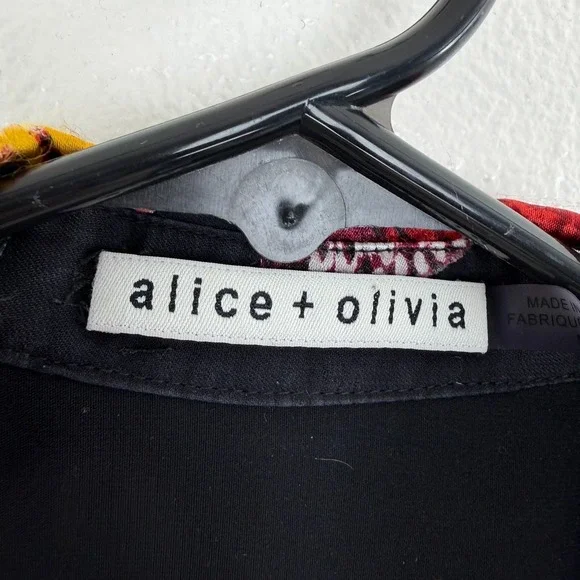 Alice & Olivia Blouse Womens Medium Black Sheila Button Up Butterflies Sheer Top - Picture 7 of 14